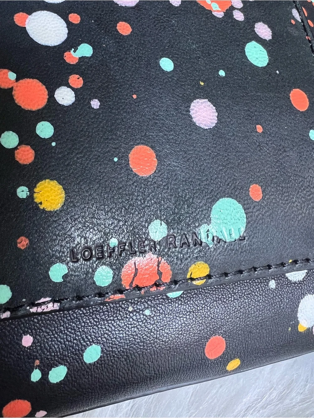 Loeffler Randall Dome Splatter Paint Leather Satchel Black With Tassels Chic
